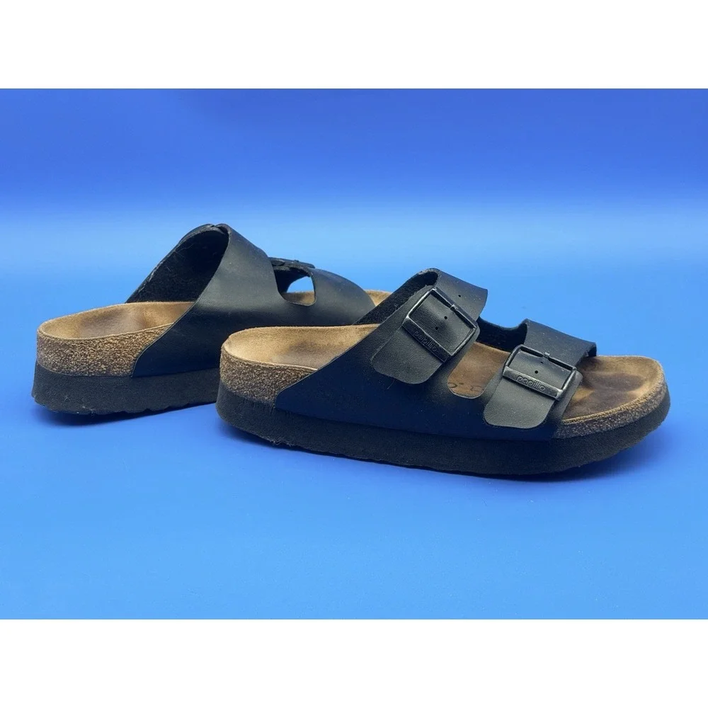 Papillio Birkenstock Sandals Women 8 EU 39 Black Narrow Two Strap Buckle